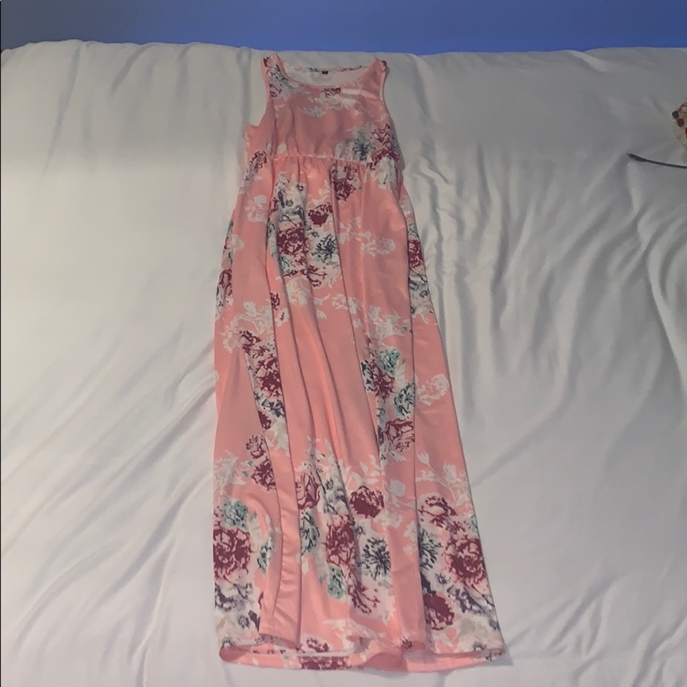 Pink floral long dress